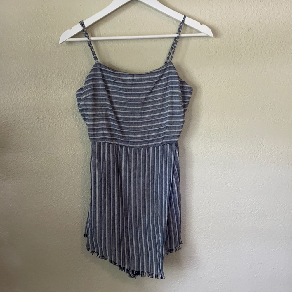 Stolen Hearts Blue And White Striped Romper